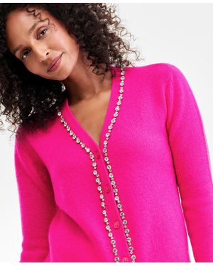 Charter Club 100% Cashmere V-neck Rhinestone Cardigan - Pink