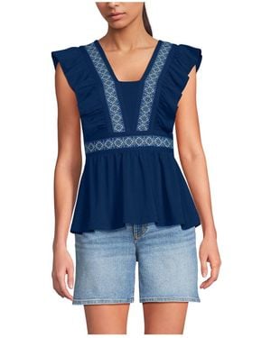 Lands' End Lightweight Jersey Ruffle Peplum Top - Blue