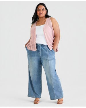 And Now This Trendy Plus Size Tie-waist Wide-leg Jeans - Blue