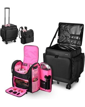 Byootique Rolling Makeup Train Case W/ Backpack Travel Barber Cosmetic Pink - Black