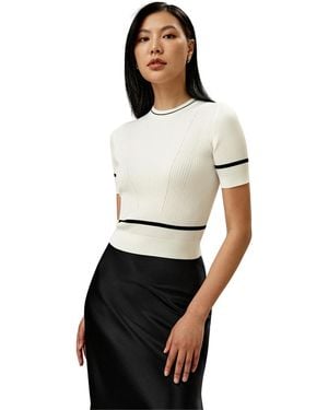 LILYSILK Ribbed Knit Silk Crop Top - White