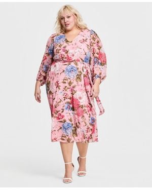 Anne Klein Plus Size Belted V-neck Dress - Red