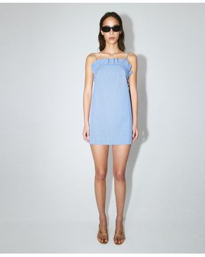 Mango Ruffled Detail Short Checkered Dress - Blue
