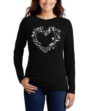LA Pop Art Sheet Music Heart Word Art Flowy T-shirt - Black