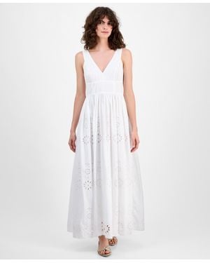 INC International Concepts Cotton Eyelet V-neck Maxi Dress - White
