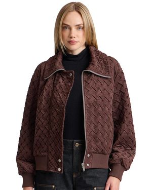 Avec Les Filles Oversized Basketweave Faux Suede Bomber Coat - Brown