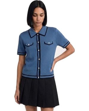 Jason Wu Faux Pearl Button Up Cropped Polo - Blue