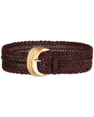 Sam Edelman Wide Width Leather And Raffia Braided Waist Belt - Brown