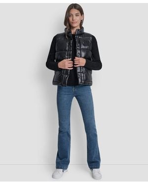 DKNY Quilted Mock Neck Puffer Jacket - Blue