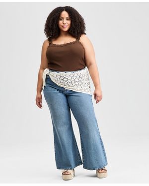 And Now This Plus Crocheted-scarf Flare Jeans - Blue