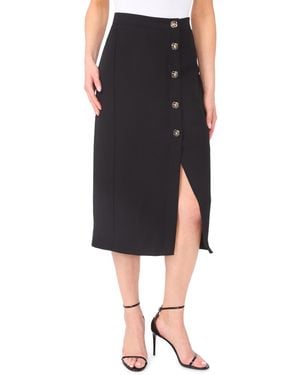 Cece Waterfall Button Detail Midi Skirt - Black