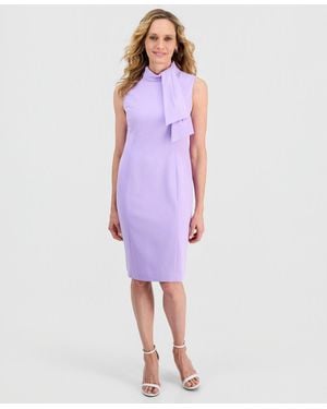 Kasper Petite Tie Neck Sleeveless Midi Dress - Purple