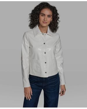 KARL LAGERFELD Short Faux Patent Leather Jacket - Gray
