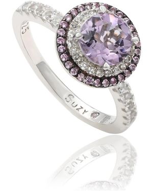 SUZY LEVIAN NEW YORK Suzy Levian Sterling Silver Round Cut Topaz And Sapphire Double Halo Ring - White