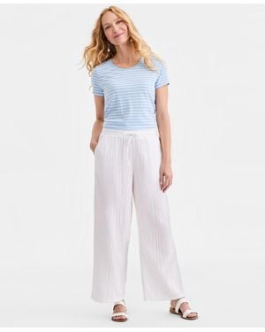 Style & Co. Petite Cotton Gauze Wide-leg Pull-on Pants - Blue