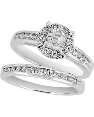 Macy's Diamond Halo 2-pc. Bridal Set 1 Ct. T.w. - Gray