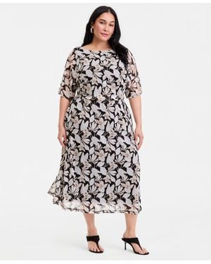 INC International Concepts Plus Size Printed Elbow-sleeve Midi Dress - White