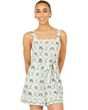 Yumi' Palm Print Cotton Playsuit - White