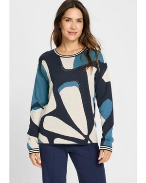 Olsen Modern Graphic Embellished Sweater - Blue