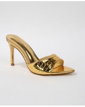 BERNESS Jessa Croc Embossed Stiletto Slide Sandals - Metallic