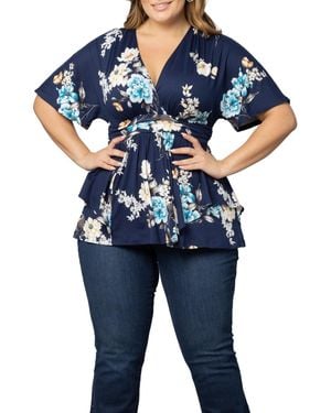 Kiyonna Plus Size Encore Short Sleeve Printed Top - Blue