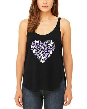 LA Pop Art Butterfly Heart Premium Word Art Flowy Tank Top - Black