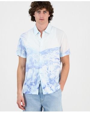 Guess Riviera Palm-print Short-sleeve Button Shirt - White