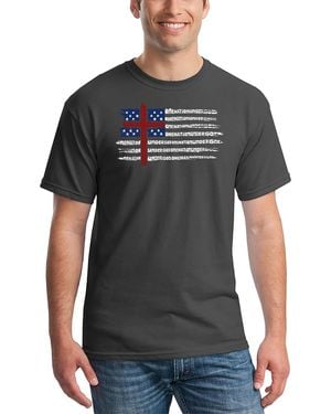 LA Pop Art One Nation Under God American Flag Cross Word Art T-shirt - Black