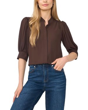 Cece 3/4-sleeve Collared Button Down Top - Black