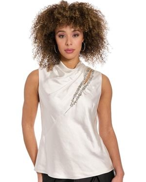 Muse Draped Mock Neck Top - White