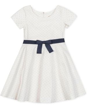 Hope & Henry Little And Big Girls' Organic Short Sleeve Lightweight Knit Skater Dress - White