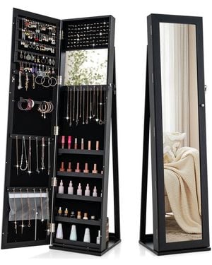 COSTWAY Mirrored Jewelry Cabinet Armoire Lockable Standing Storage Organizer - Black