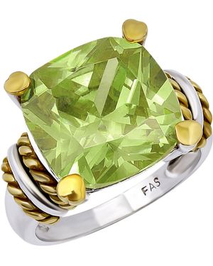 Macy's Light Green Cubic Zirconia 14k Gold-plated And Fine Silver-plated Over Brass Oxidized Twist Statement Ring