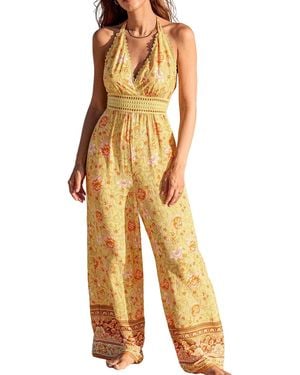 CUPSHE Halter Neck Floral Jumpsuit - Yellow