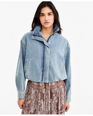 Lucky Brand Luxe Velvet Cropped Denim Jacket - Blue