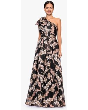 Betsy & Adam Petite One Shoulder Floral Print Long Dress - White