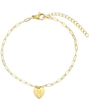 Adornia Tarnish Resistant Gold Initial Engraved Heart Paperclip Chain Bracelet - Metallic