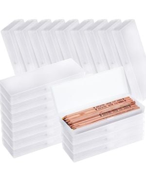 Gnuadz 100pcs Clear Plastic Pencil Box Hinged Lid School Office Storage Case - White