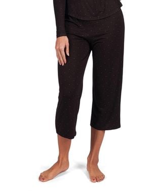 Memoi Allover Polka Dot Bamboo Blend Capri Pants - Black