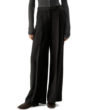 LILYSILK Silk-wool Pleated Wide-leg Pants - Black