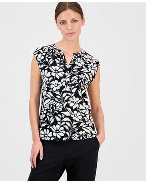 Anne Klein Essentials Petite Printed Short-sleeve Top - White
