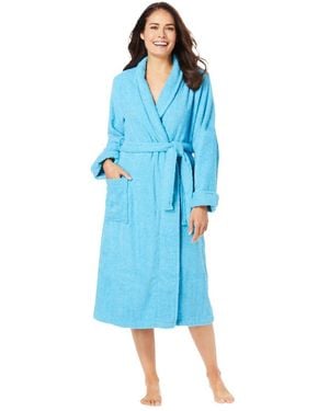 Dreams & Co. Plus Size Short Terry Robe - Blue