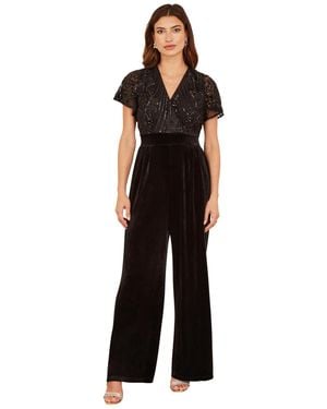 Yumi' Wrap Sequin Embellished Velvet Jumpsuit - Black
