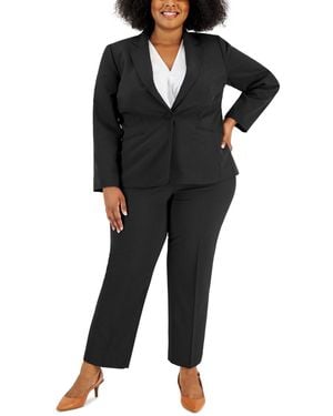 Le Suit Plus Notched-lapel Blazer Pants Suit Set - Black