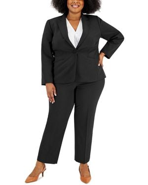 Le Suit Plus Notched-lapel Blazer Pants Suit Set - Black