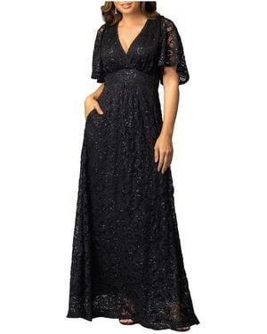 Kiyonna Luminous Sequin Lace Evening Gown - Black