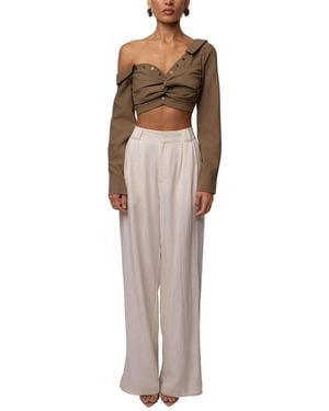 JLUXLABEL Off-shoulder Twist Crop Top - Green