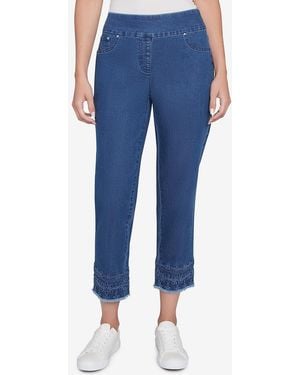 Ruby Rd. Petite Embroidered Extra Stretch Dark Denim Jeans - Blue