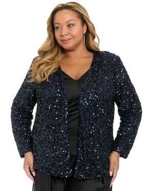 Muse Plus Size Sequined V-neck Jacket - Blue