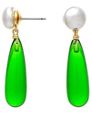 Rivka Friedman Pearl + Green Elongated Teardrop Drop Earring - Black